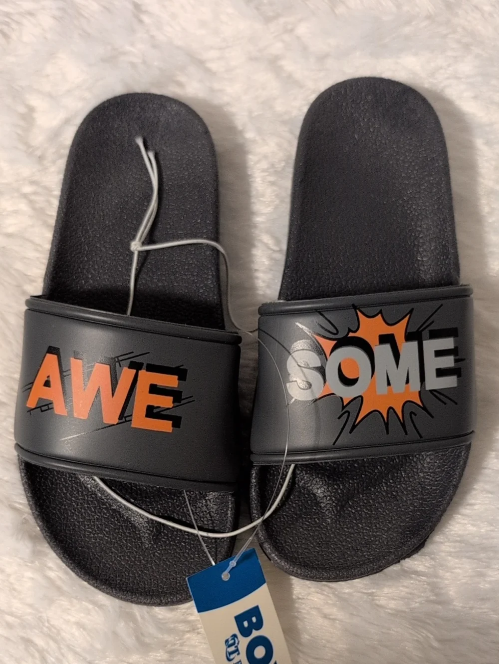 Gray 'AWE SOME' Kids Slide Sandals